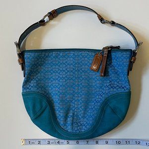 Coach Azure/Cobalt Blue & Brown Signature Logo Shoulder Purse
